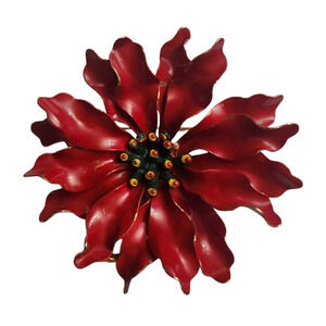 Vtg 1960sLarge Mod Enamel Poinsettia Flower Pin Brooch